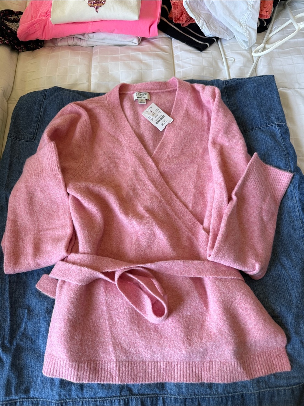 J. Crew Pink Wrap V-Neck Sweater with Tie Belt